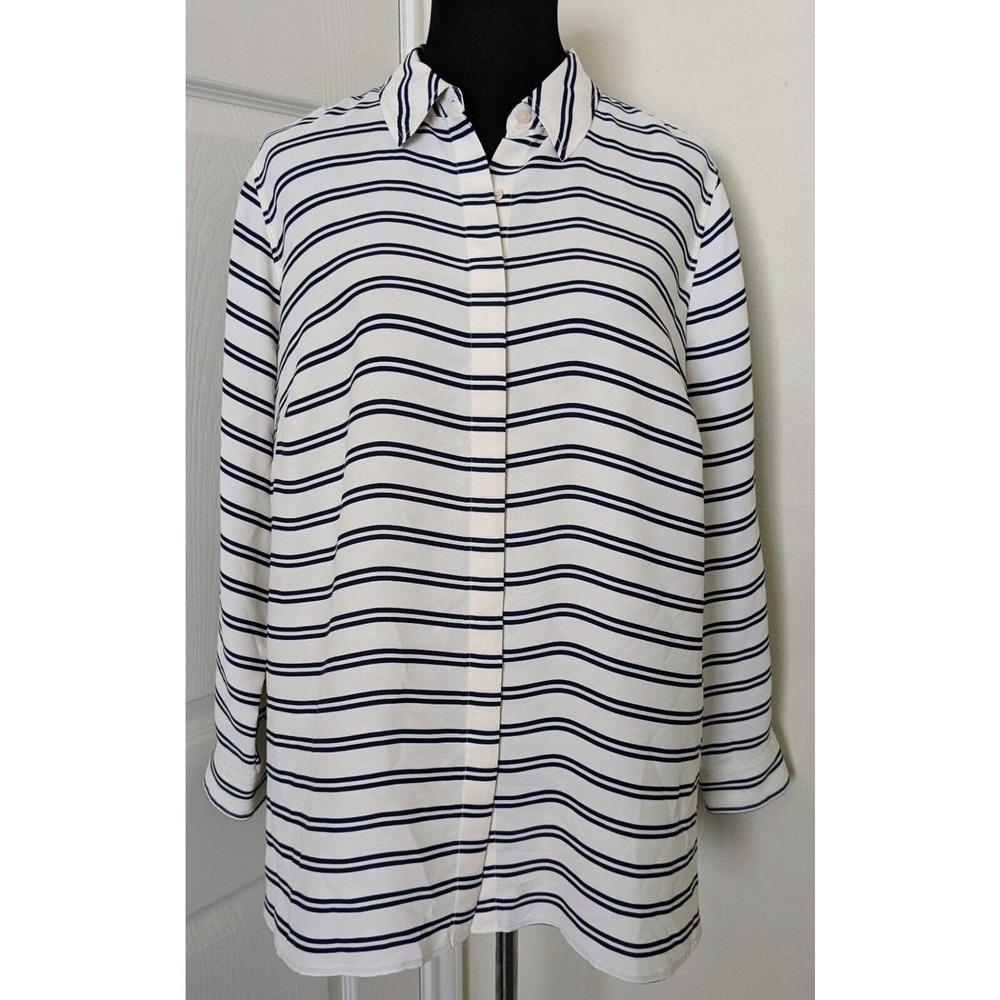 Talbots Top Womens 2XP Petite Button Up Roll Tab Sleeves Striped Collared Blouse